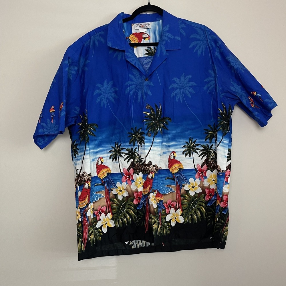 Men's‎ Hawaiian Parrot Tropical Beach Vacation Aloha Button Up Shirt Sz 2XL